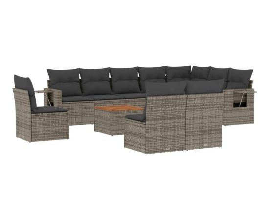 vidaXL 11-cz. zestaw mebli ogrodowych z poduszkami, szary rattan PE Dārza mēbeļu komplekti