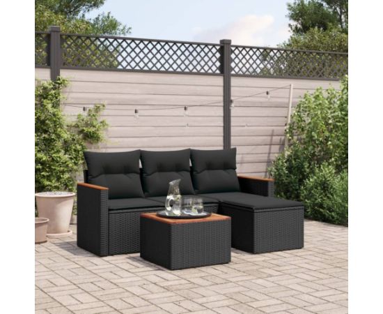 vidaXL 5-cz. zestaw wypoczynkowy do ogrodu, poduszki, czarny rattan PE Dārza mēbeļu komplekti