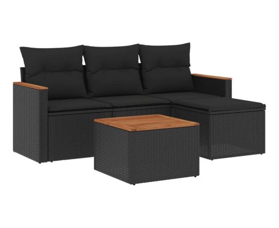 vidaXL 5-cz. zestaw wypoczynkowy do ogrodu, poduszki, czarny rattan PE Dārza mēbeļu komplekti
