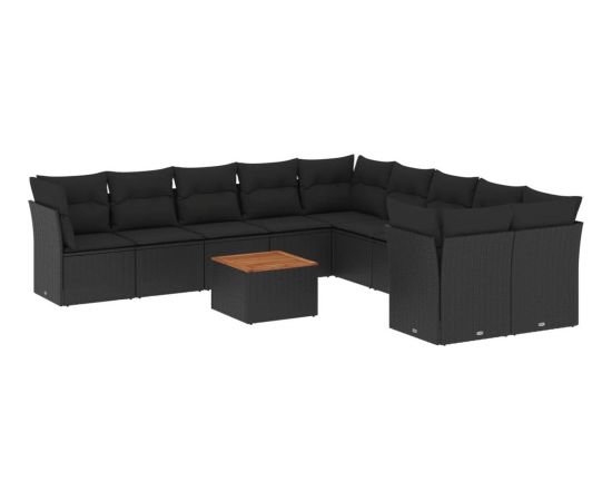 vidaXL 11-cz. zestaw wypoczynkowy do ogrodu, poduszki czarny rattan PE Dārza mēbeļu komplekti