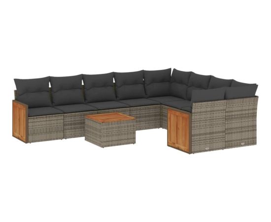 vidaXL 10-cz. zestaw wypoczynkowy do ogrodu, z poduszkami, szary Dārza mēbeļu komplekti