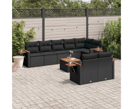 vidaXL 9-cz. zestaw wypoczynkowy do ogrodu, z poduszkami, czarny Dārza mēbeļu komplekti