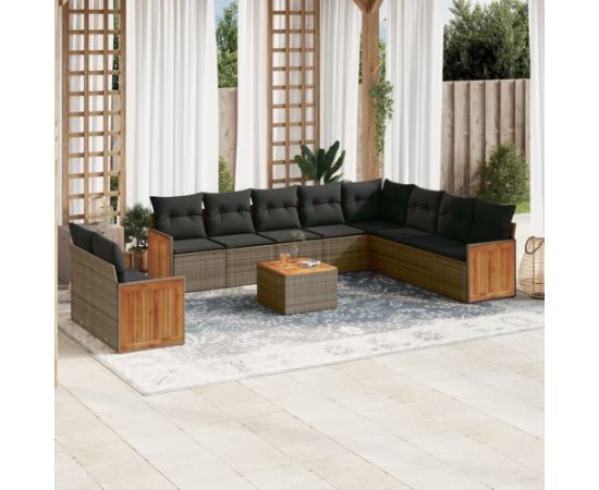 vidaXL 11-cz. zestaw mebli ogrodowych z poduszkami, szary rattan PE Dārza mēbeļu komplekti