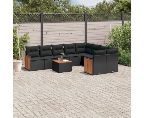 vidaXL 10-cz. zestaw wypoczynkowy do ogrodu, poduszki czarny rattan PE Dārza mēbeļu komplekti