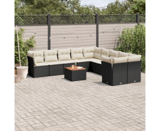 vidaXL 11-cz. zestaw wypoczynkowy do ogrodu, poduszki czarny rattan PE Dārza mēbeļu komplekti