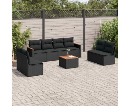 vidaXL 9-cz. zestaw wypoczynkowy do ogrodu, z poduszkami, czarny Dārza mēbeļu komplekti