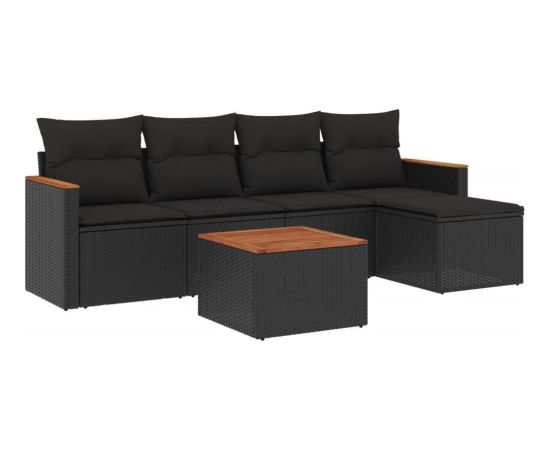 vidaXL 6-cz. zestaw mebli ogrodowych z poduszkami, czarny polirattan Dārza mēbeļu komplekti