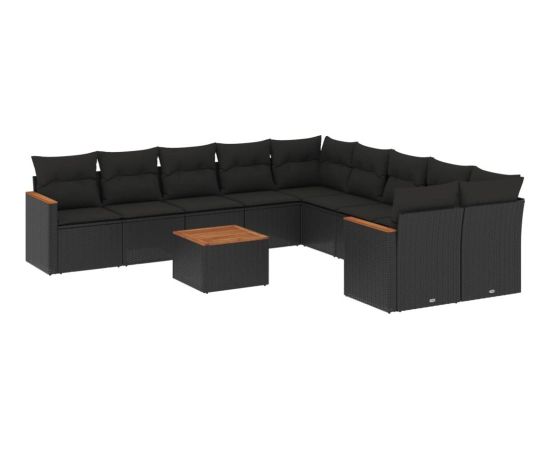 vidaXL 11-cz. zestaw wypoczynkowy do ogrodu, poduszki czarny rattan PE Dārza mēbeļu komplekti