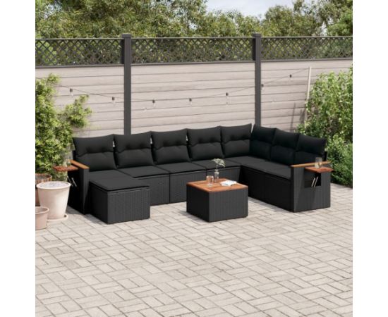 vidaXL 9-cz. zestaw wypoczynkowy do ogrodu, z poduszkami, czarny Dārza mēbeļu komplekti