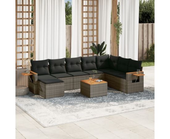 vidaXL 9-cz. zestaw mebli ogrodowych z poduszkami, szary, polirattan Dārza mēbeļu komplekti