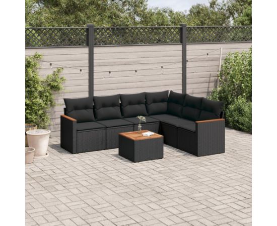 vidaXL 7-cz. zestaw wypoczynkowy do ogrodu, z poduszkami, czarny Dārza mēbeļu komplekti