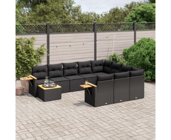 vidaXL 11-cz. zestaw wypoczynkowy do ogrodu, poduszki czarny rattan PE Dārza mēbeļu komplekti