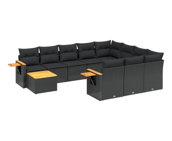 vidaXL 11-cz. zestaw wypoczynkowy do ogrodu, poduszki czarny rattan PE Dārza mēbeļu komplekti