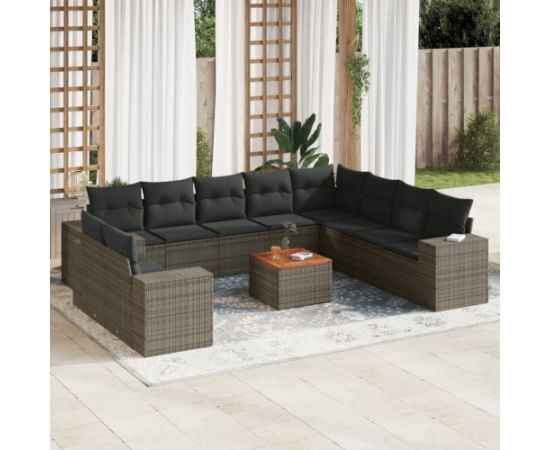 vidaXL 11-cz. zestaw mebli ogrodowych z poduszkami, szary rattan PE Dārza mēbeļu komplekti