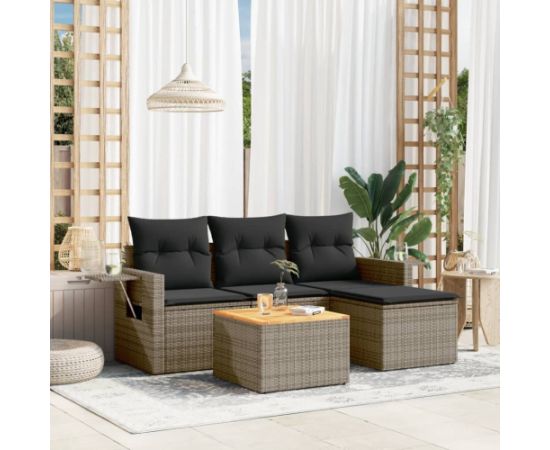 vidaXL 5-cz. zestaw wypoczynkowy do ogrodu, poduszki, szary rattan PE Dārza mēbeļu komplekti