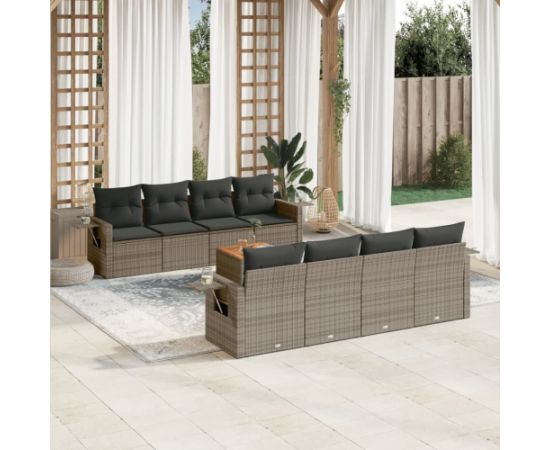 vidaXL 9-cz. zestaw mebli ogrodowych z poduszkami, szary, polirattan Dārza mēbeļu komplekti