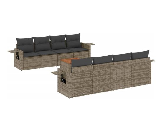 vidaXL 9-cz. zestaw mebli ogrodowych z poduszkami, szary, polirattan Dārza mēbeļu komplekti