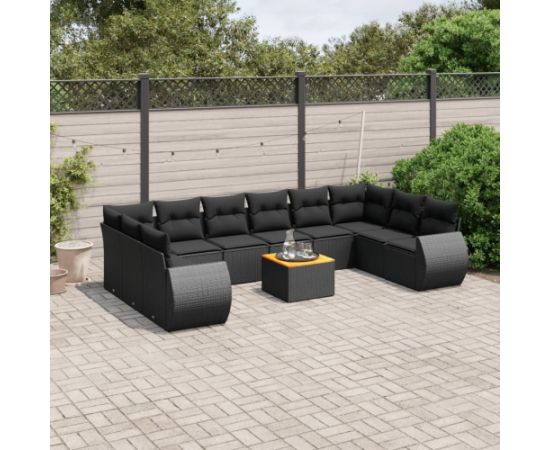 vidaXL 11-cz. zestaw wypoczynkowy do ogrodu, poduszki czarny rattan PE Dārza mēbeļu komplekti