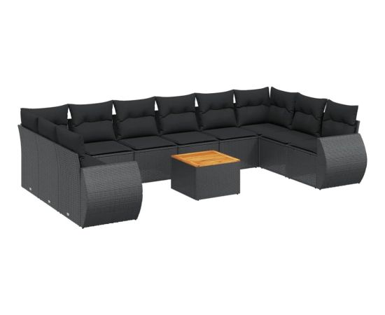 vidaXL 11-cz. zestaw wypoczynkowy do ogrodu, poduszki czarny rattan PE Dārza mēbeļu komplekti