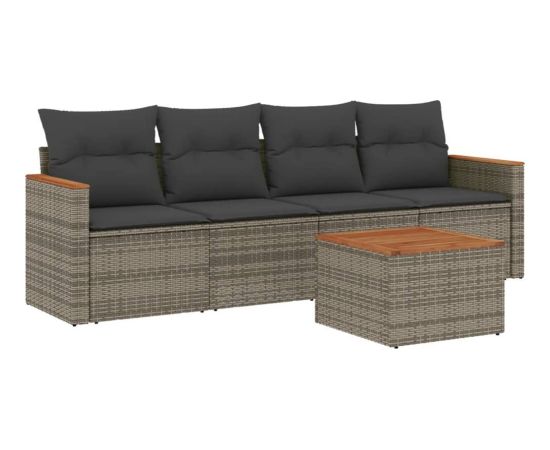 vidaXL 5-cz. zestaw wypoczynkowy do ogrodu, poduszki, szary rattan PE Dārza mēbeļu komplekti