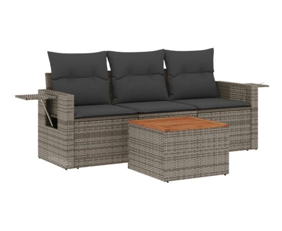 vidaXL 4-cz. zestaw wypoczynkowy do ogrodu, poduszki, szary, rattan PE Dārza mēbeļu komplekti