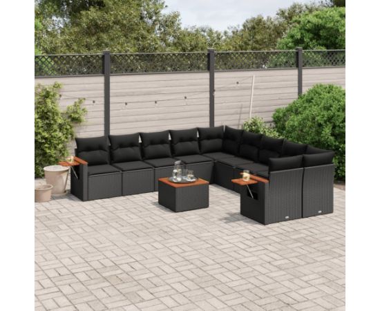 vidaXL 11-cz. zestaw wypoczynkowy do ogrodu, poduszki czarny rattan PE Dārza mēbeļu komplekti