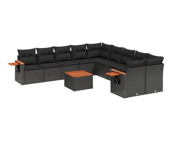 vidaXL 11-cz. zestaw wypoczynkowy do ogrodu, poduszki czarny rattan PE Dārza mēbeļu komplekti