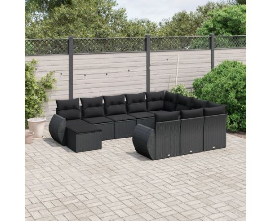 vidaXL 11-cz. zestaw wypoczynkowy do ogrodu, poduszki czarny rattan PE Dārza mēbeļu komplekti