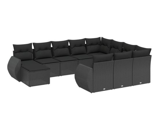 vidaXL 11-cz. zestaw wypoczynkowy do ogrodu, poduszki czarny rattan PE Dārza mēbeļu komplekti