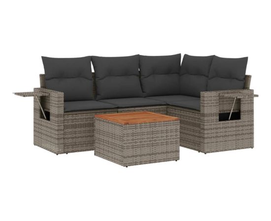 vidaXL 5-cz. zestaw wypoczynkowy do ogrodu, poduszki, szary rattan PE Dārza mēbeļu komplekti