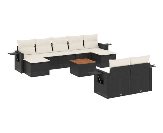 vidaXL 10-cz. zestaw wypoczynkowy do ogrodu, poduszki czarny rattan PE Dārza mēbeļu komplekti