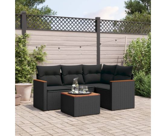 vidaXL 5-cz. zestaw wypoczynkowy do ogrodu, poduszki, czarny rattan PE Dārza mēbeļu komplekti