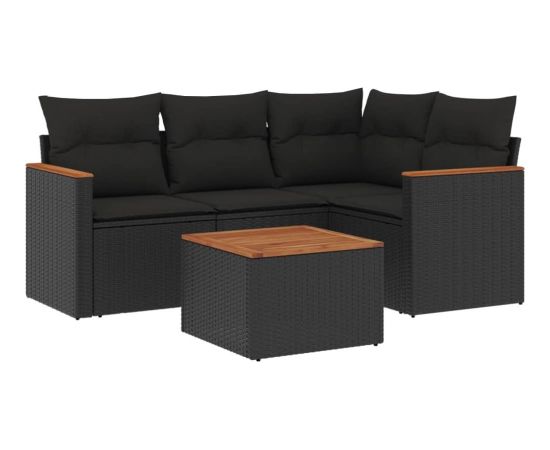 vidaXL 5-cz. zestaw wypoczynkowy do ogrodu, poduszki, czarny rattan PE Dārza mēbeļu komplekti