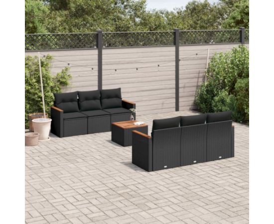 vidaXL 7-cz. zestaw wypoczynkowy do ogrodu, z poduszkami, czarny Dārza mēbeļu komplekti