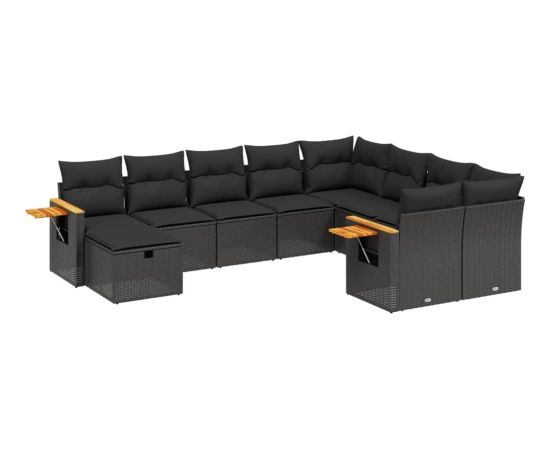 vidaXL 10-cz. zestaw wypoczynkowy do ogrodu, poduszki czarny rattan PE Dārza mēbeļu komplekti