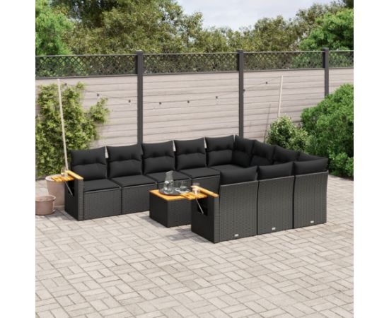 vidaXL 11-cz. zestaw wypoczynkowy do ogrodu, poduszki czarny rattan PE Dārza mēbeļu komplekti