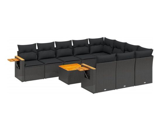 vidaXL 11-cz. zestaw wypoczynkowy do ogrodu, poduszki czarny rattan PE Dārza mēbeļu komplekti