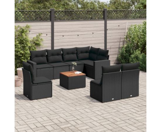 vidaXL 9-cz. zestaw wypoczynkowy do ogrodu, z poduszkami, czarny Dārza mēbeļu komplekti