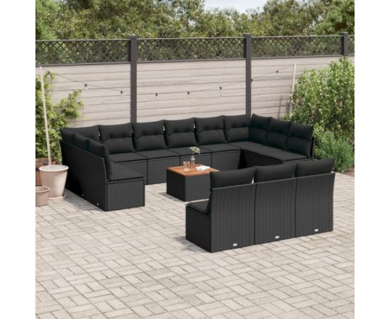 vidaXL 14-cz. zestaw wypoczynkowy do ogrodu, poduszki czarny rattan PE Dārza mēbeļu komplekti