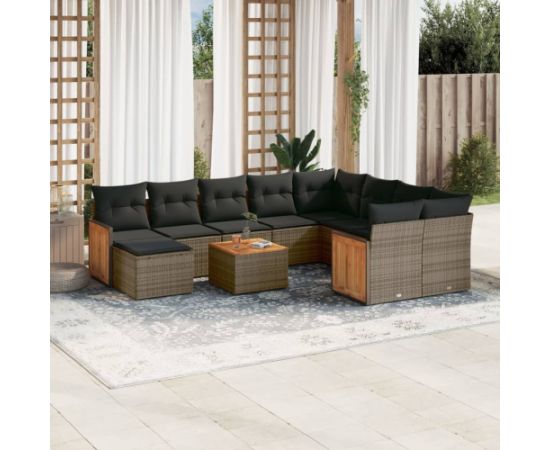 vidaXL 11-cz. zestaw mebli ogrodowych z poduszkami, szary rattan PE Dārza mēbeļu komplekti