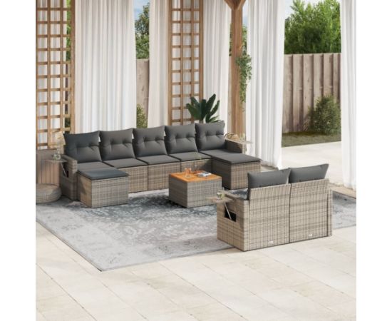 vidaXL 10-cz. zestaw wypoczynkowy do ogrodu, z poduszkami, szary Dārza mēbeļu komplekti