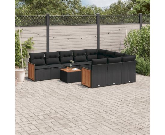 vidaXL 11-cz. zestaw wypoczynkowy do ogrodu, poduszki czarny rattan PE Dārza mēbeļu komplekti