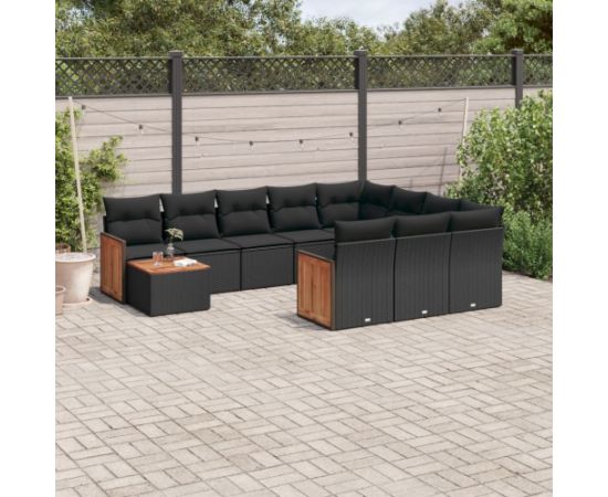 vidaXL 11-cz. zestaw wypoczynkowy do ogrodu, poduszki czarny rattan PE Dārza mēbeļu komplekti