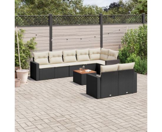 vidaXL 9-cz. zestaw wypoczynkowy do ogrodu, z poduszkami, czarny Dārza mēbeļu komplekti