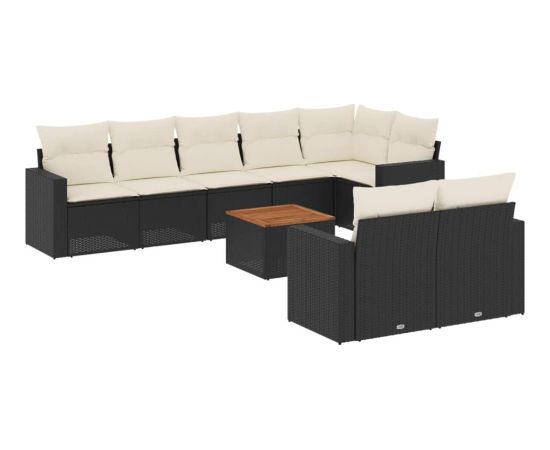 vidaXL 9-cz. zestaw wypoczynkowy do ogrodu, z poduszkami, czarny Dārza mēbeļu komplekti