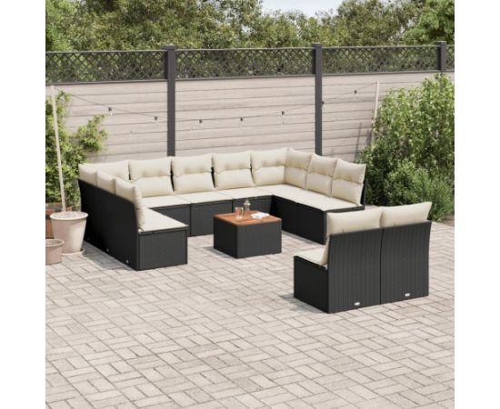 vidaXL 12-cz. zestaw mebli do ogrodu, z poduszkami, czarny, polirattan Dārza mēbeļu komplekti