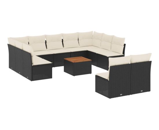 vidaXL 12-cz. zestaw mebli do ogrodu, z poduszkami, czarny, polirattan Dārza mēbeļu komplekti