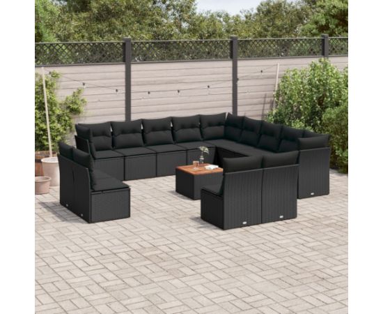 vidaXL 14-cz. zestaw wypoczynkowy do ogrodu, poduszki czarny rattan PE Dārza mēbeļu komplekti