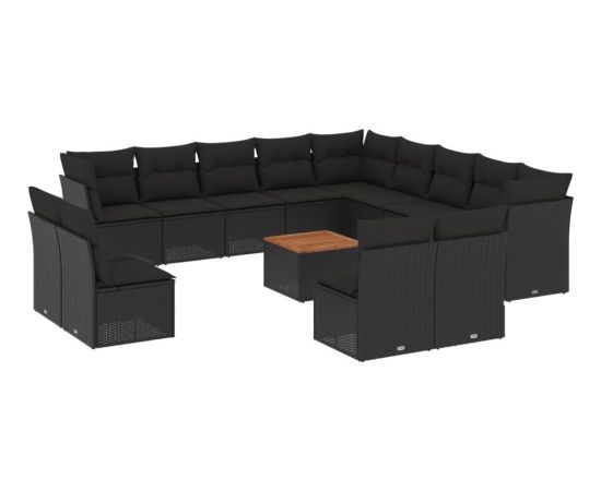 vidaXL 14-cz. zestaw wypoczynkowy do ogrodu, poduszki czarny rattan PE Dārza mēbeļu komplekti