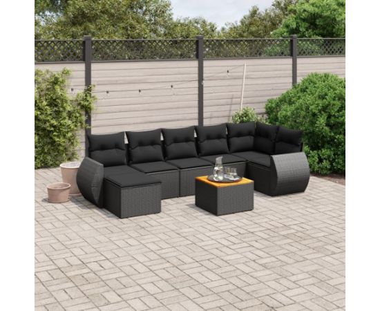 vidaXL 8-cz. zestaw wypoczynkowy do ogrodu, z poduszkami, czarny Dārza mēbeļu komplekti